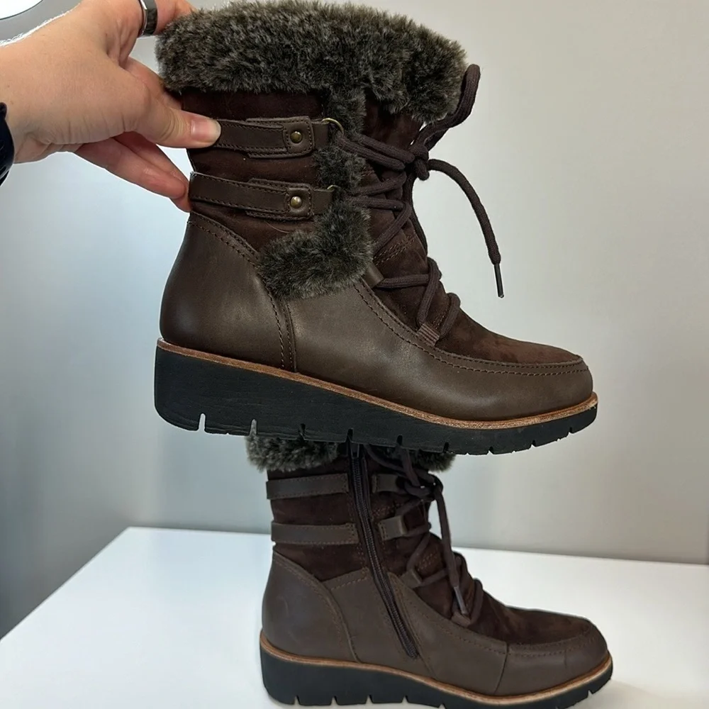 Earth‎ Waterproof Zurich Basel Brown Leather And Faux Fur Boots Size 8